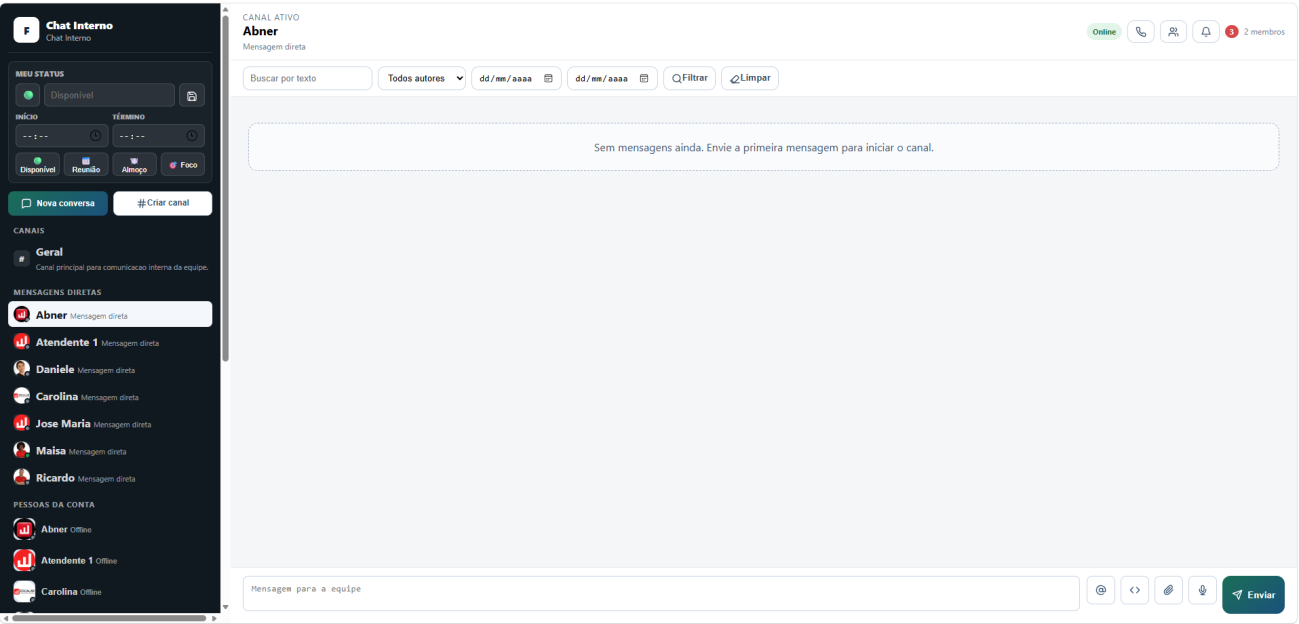 Chat onde a operação acontece no FlowChat